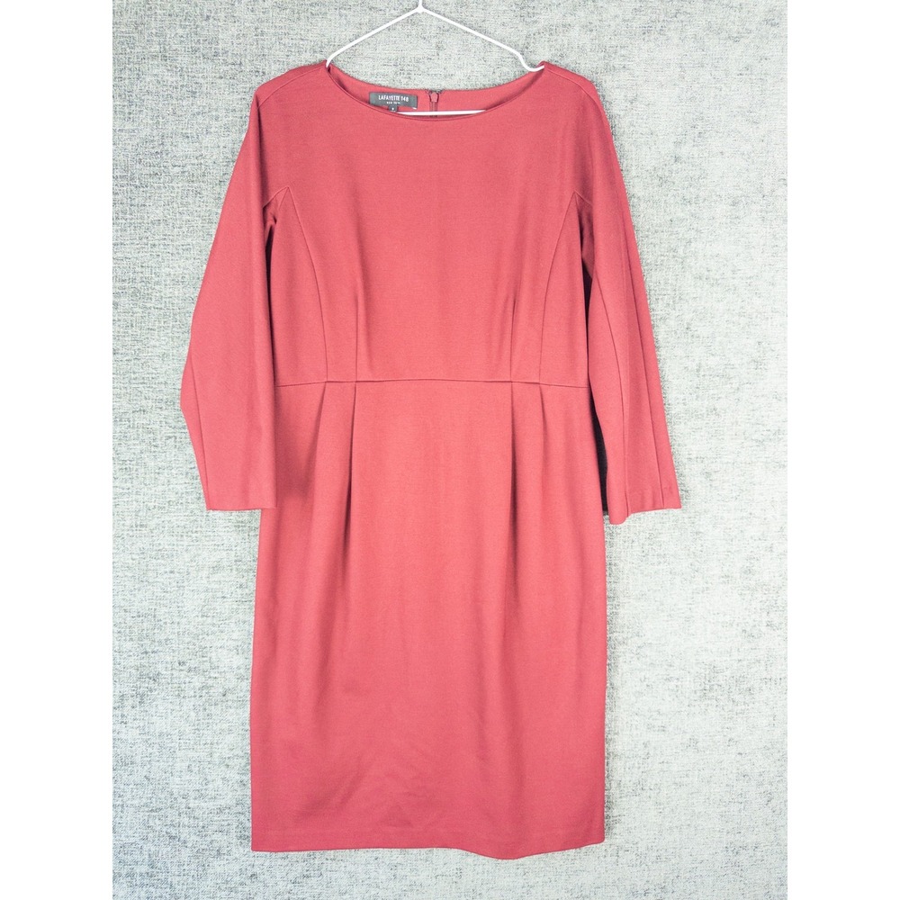 Lafayette 148 New York Sheath Dress Womens S Rose Boat Neck 3/4 Sleeve Quiet Lux